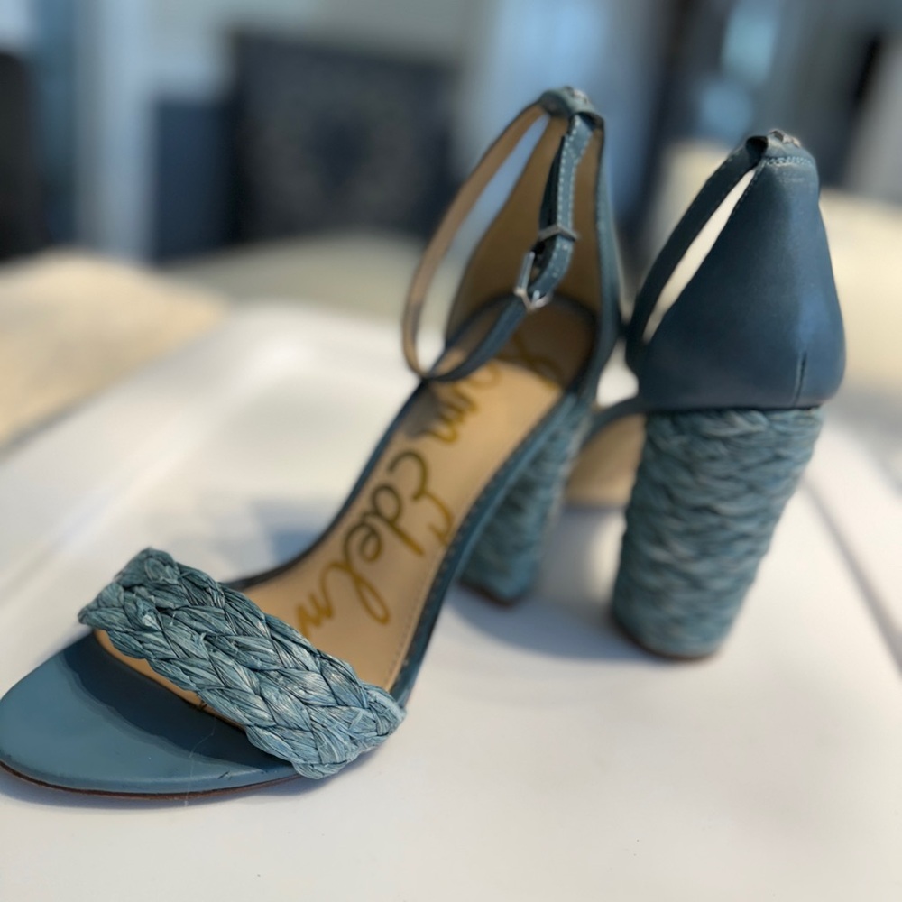 Sam Edelman Teal Braided Sandals block heel- size 7 - Picture 13 of 16